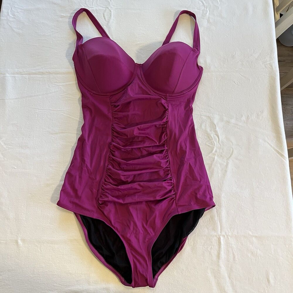 NEW Lycra One Piece Swimsuit Size 20W Pink Fuschia Ruched Front Halter Strap